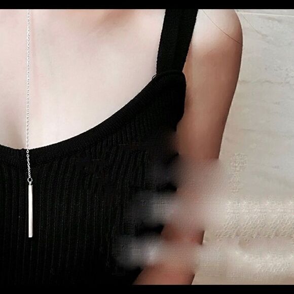 Silver Circle Strip Long Choker Necklace - Picture 3 of 4